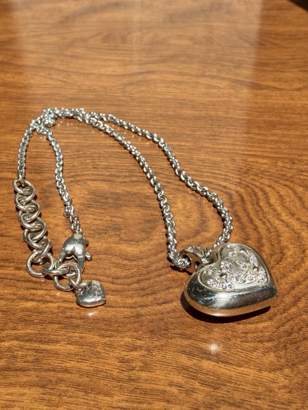 Brighton Silver Plated Heart Charm Necklace with Swarovski Crystal Accents